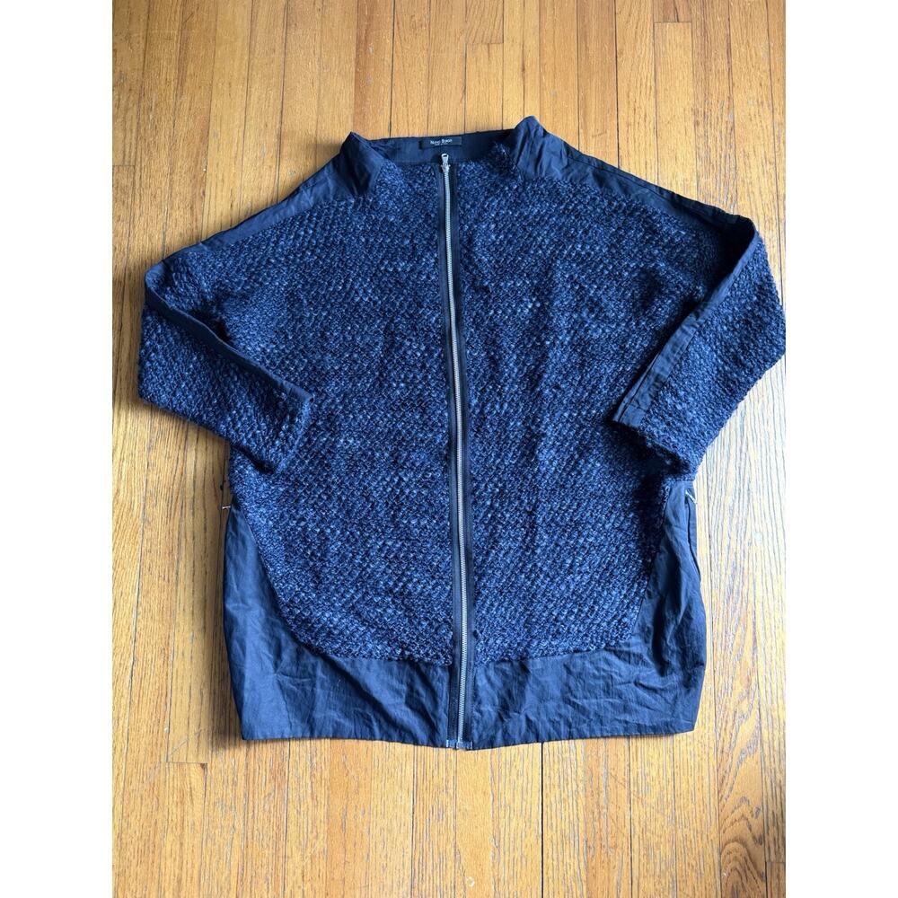 NUOVO BORGO Oversized Zip Up Jacket Black Navy Collarless Italy Size 50 US 16